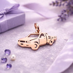 Belle Fever rose gold pick up charm on lavender flat lay, elegant truck lover gift keyring keepsake.