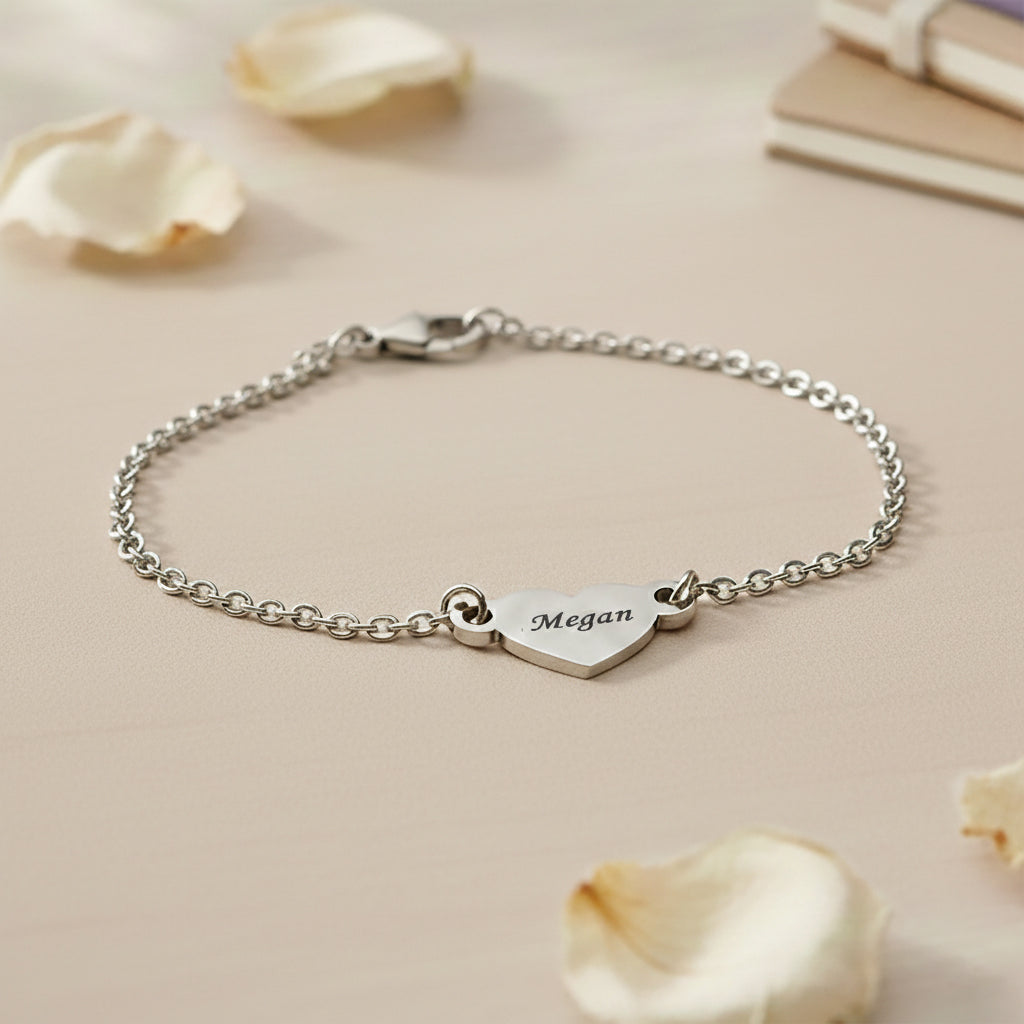 Silver Precious Heart Name Bracelet - Bangles & Bracelets by Belle Fever, perfect gift for daughter