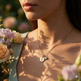 Rose Gold Token of Love Necklace, custom engraved initial with birthstone charm, Mothers Jewellery by Belle Fever