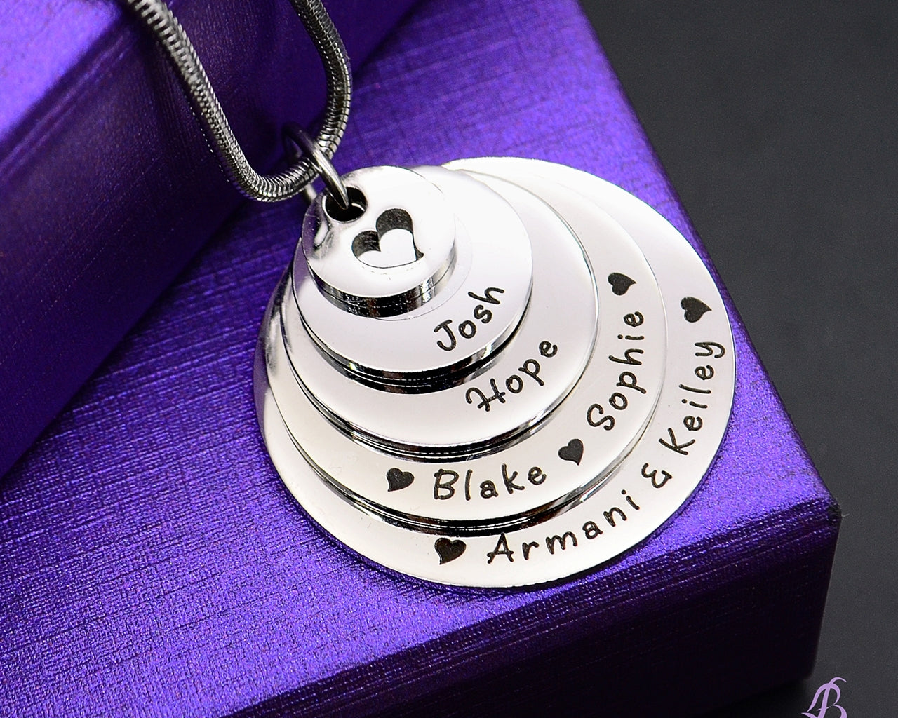 Silver Tower of Love necklace with stacked round charms, mother jewelry by Belle Fever
