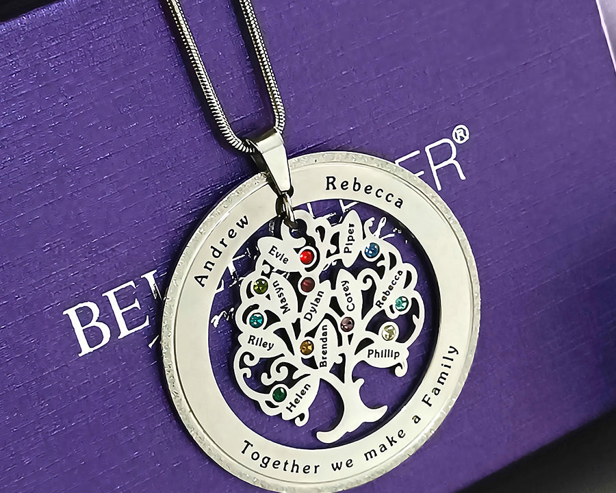 Tree of My Life Necklace with Sparkling Washer & Birthstones
