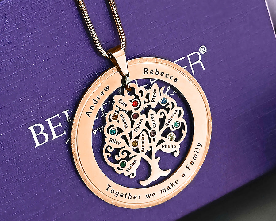 Tree of My Life Necklace with Sparkling Washer & Birthstones