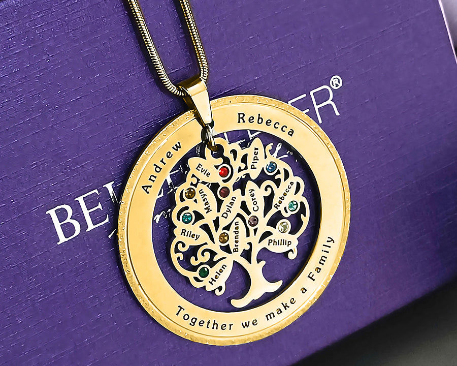 Tree of My Life Necklace with Sparkling Washer & Birthstones