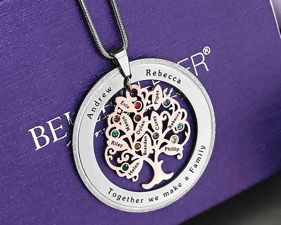 Tree of My Life Necklace with Sparkling Washer & Birthstones