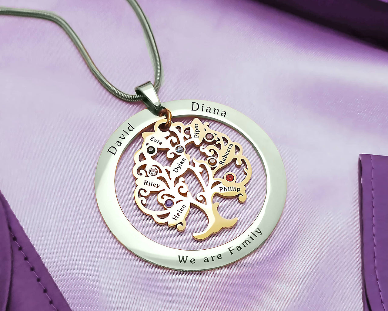 Tree of My Life Necklace with Washer & Birthstones
