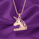 Rose gold unicorn head necklace with birthstone and personalized gift for girls