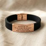 Rose gold Always Remember personalised ID bracelet with engraved plate on silicone band