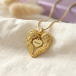 Gold Angels Heart Necklace with Heart Insert, Memorial & Cremation Jewellery by Belle Fever