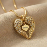 Angels Heart necklace showing heart shaped inner pendant option inside angel wings design