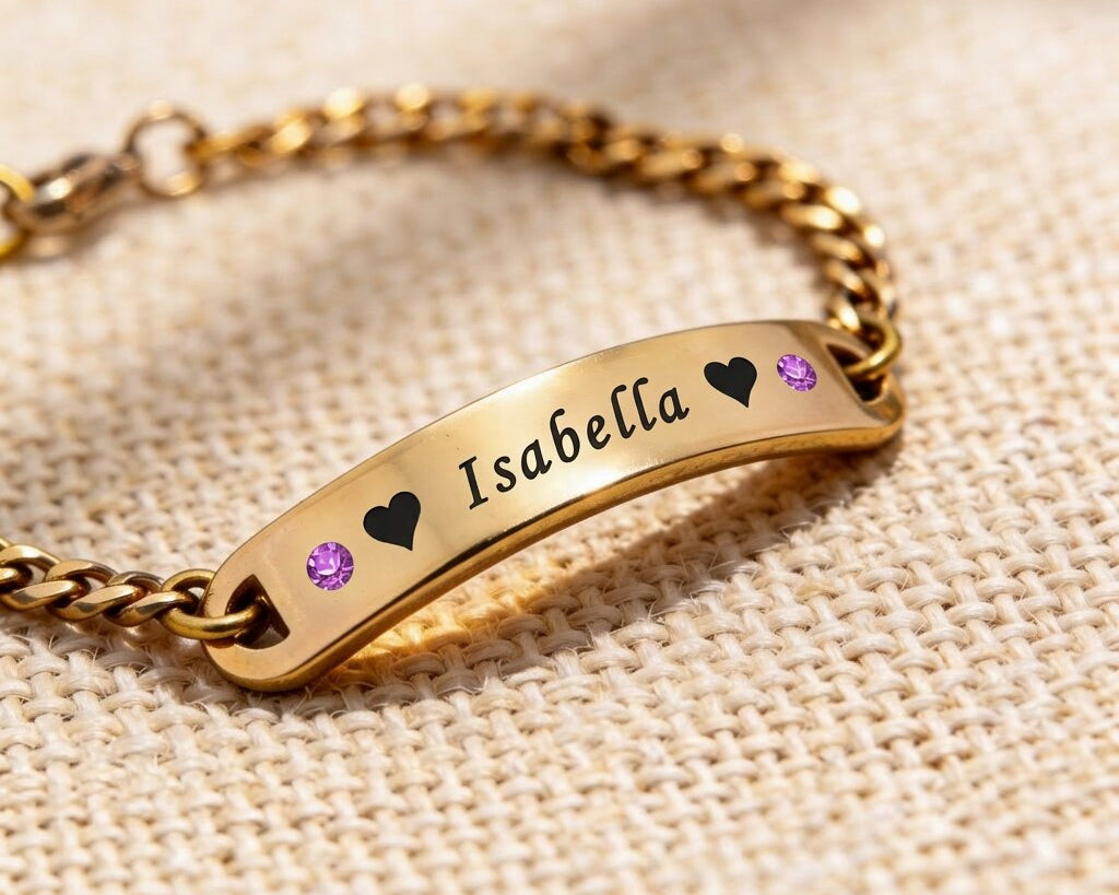 Gold Bar bracelet with stones showing available birthstone color options for customization