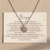 Beginning necklace with inspired card message, meaningful jewellery for new beginnings and keepsake gift