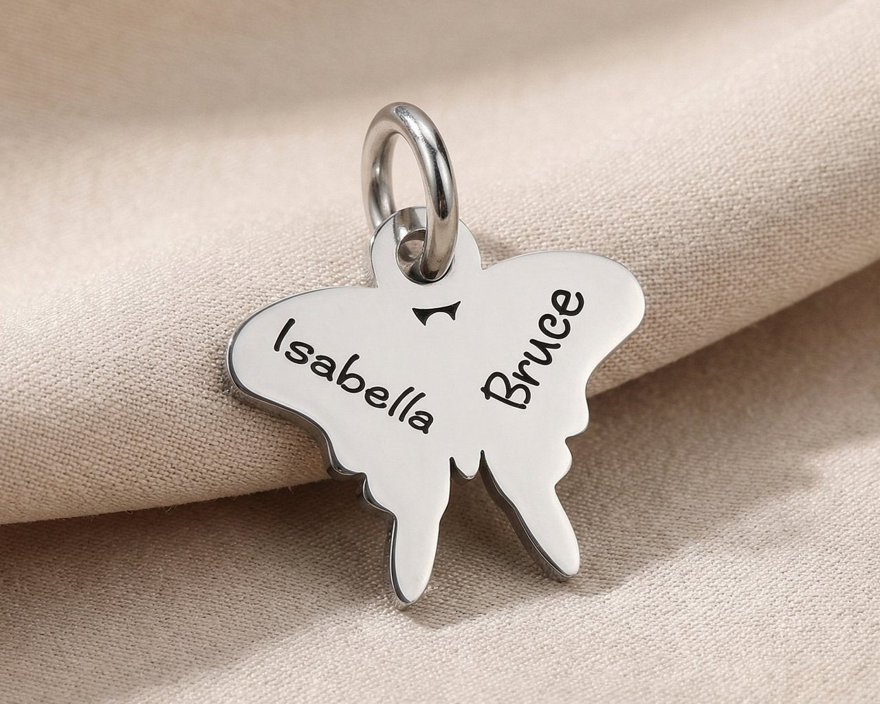 Personalized butterfly charm for keyring with engraved message symbolizing transformation, hope, and remembrance