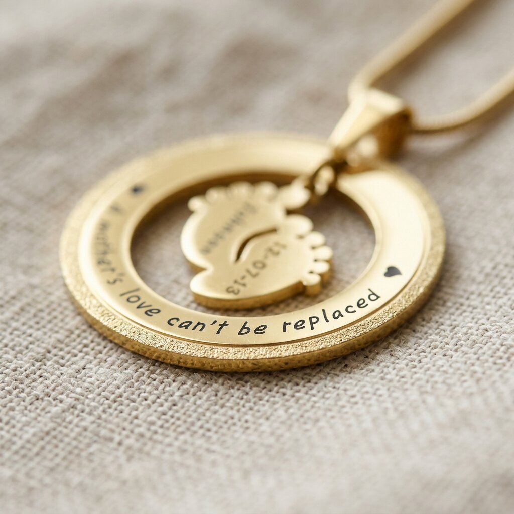 Can’t Be Replaced Necklace with engraved message and sparkling pendant close-up detail
