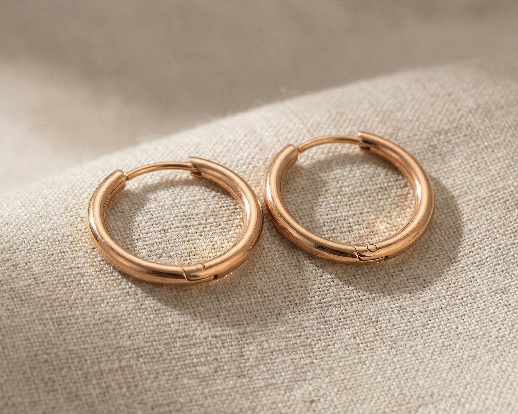 Rose gold chic sleeper hoop earrings with minimal round hoop design