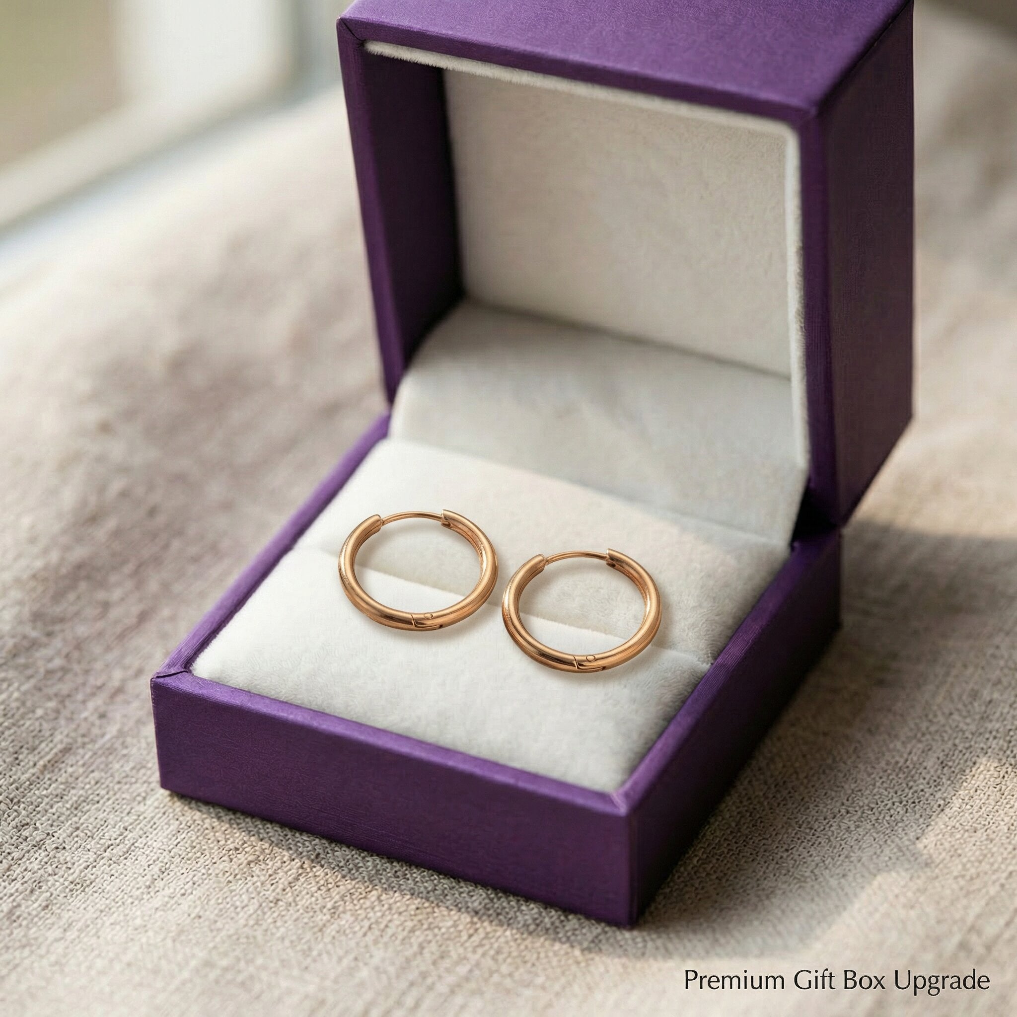 Chic sleeper hoop earrings presented in elegant jewelry gift box packaging