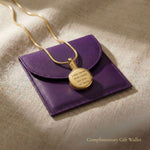 Circle cremation necklace displayed with jewelry gift wallet packaging