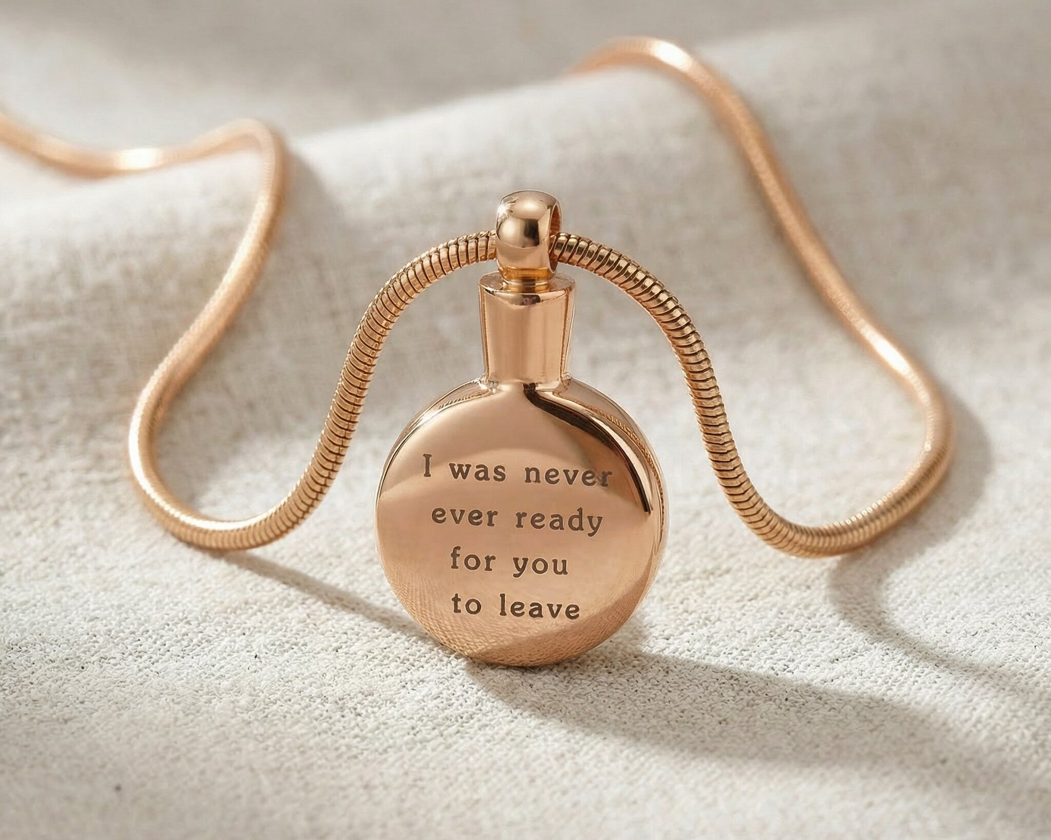 Rose gold circle cremation necklace with round urn pendant for memorial ashes