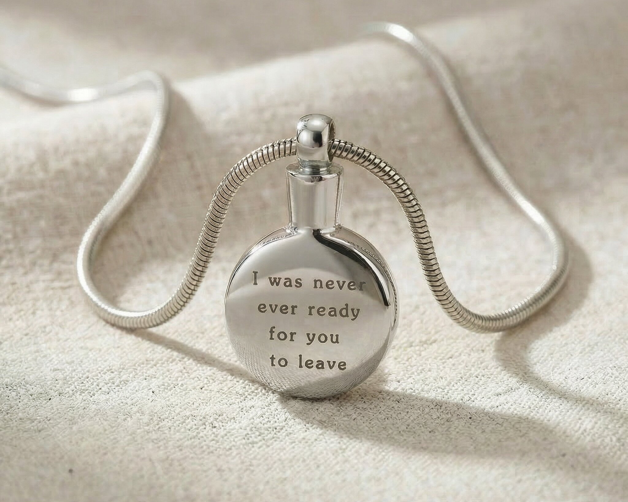 Silver circle cremation necklace with round urn pendant for memorial ashes