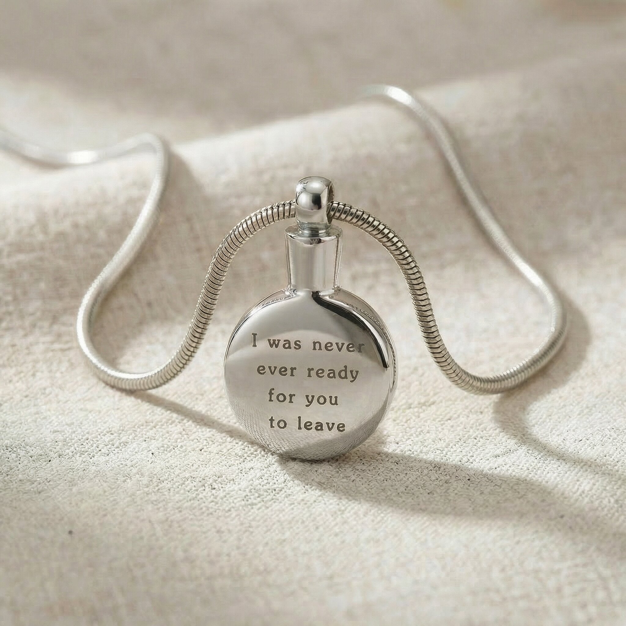 Silver circle cremation necklace with round urn pendant for memorial ashes