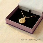 Circle cremation necklace presented in elegant jewelry gift box packaging