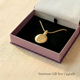 Circle cremation necklace presented in elegant jewelry gift box packaging
