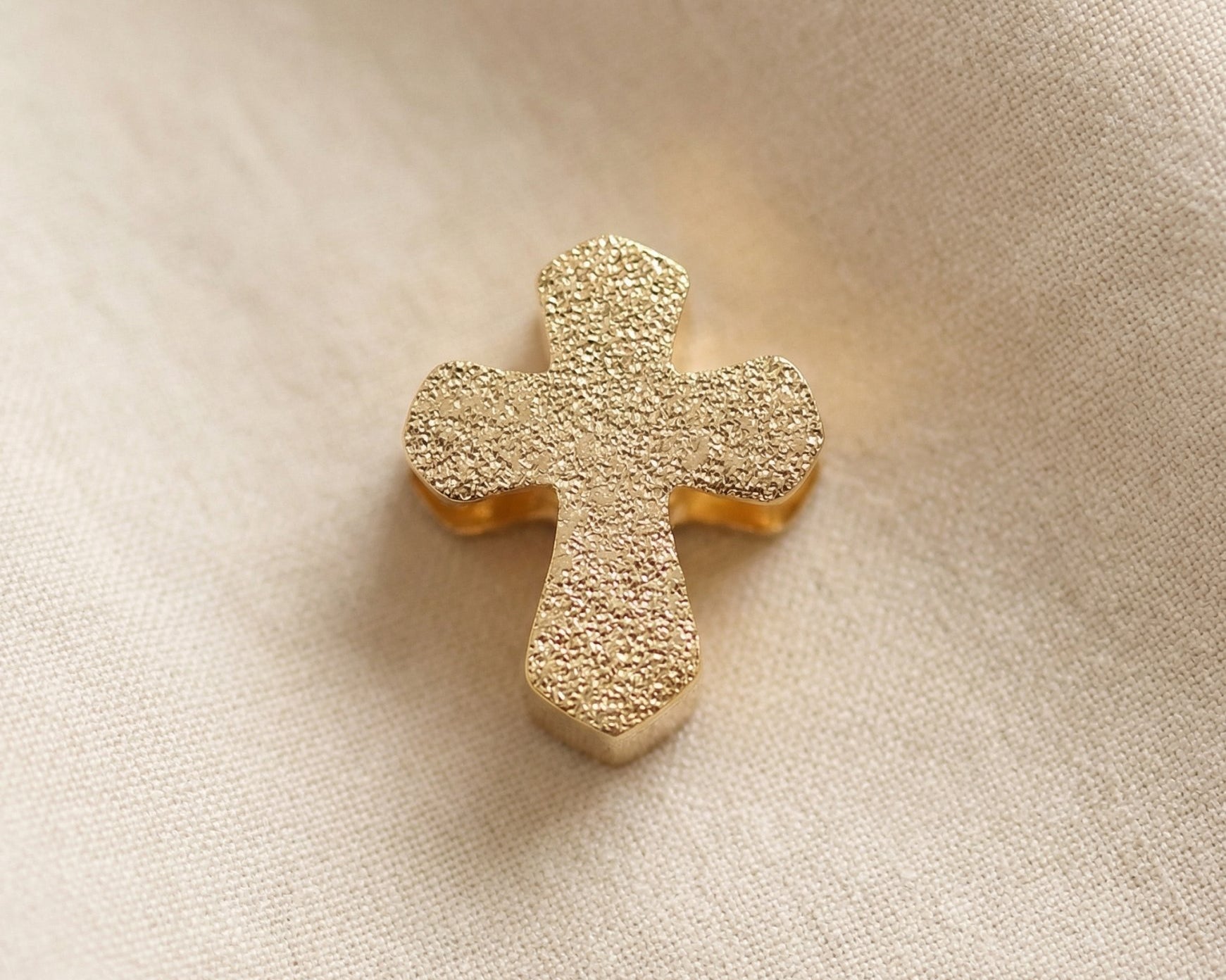 Textured gold cross charm for Moments Bracelet with elegant religious jewelry-inspired detailing