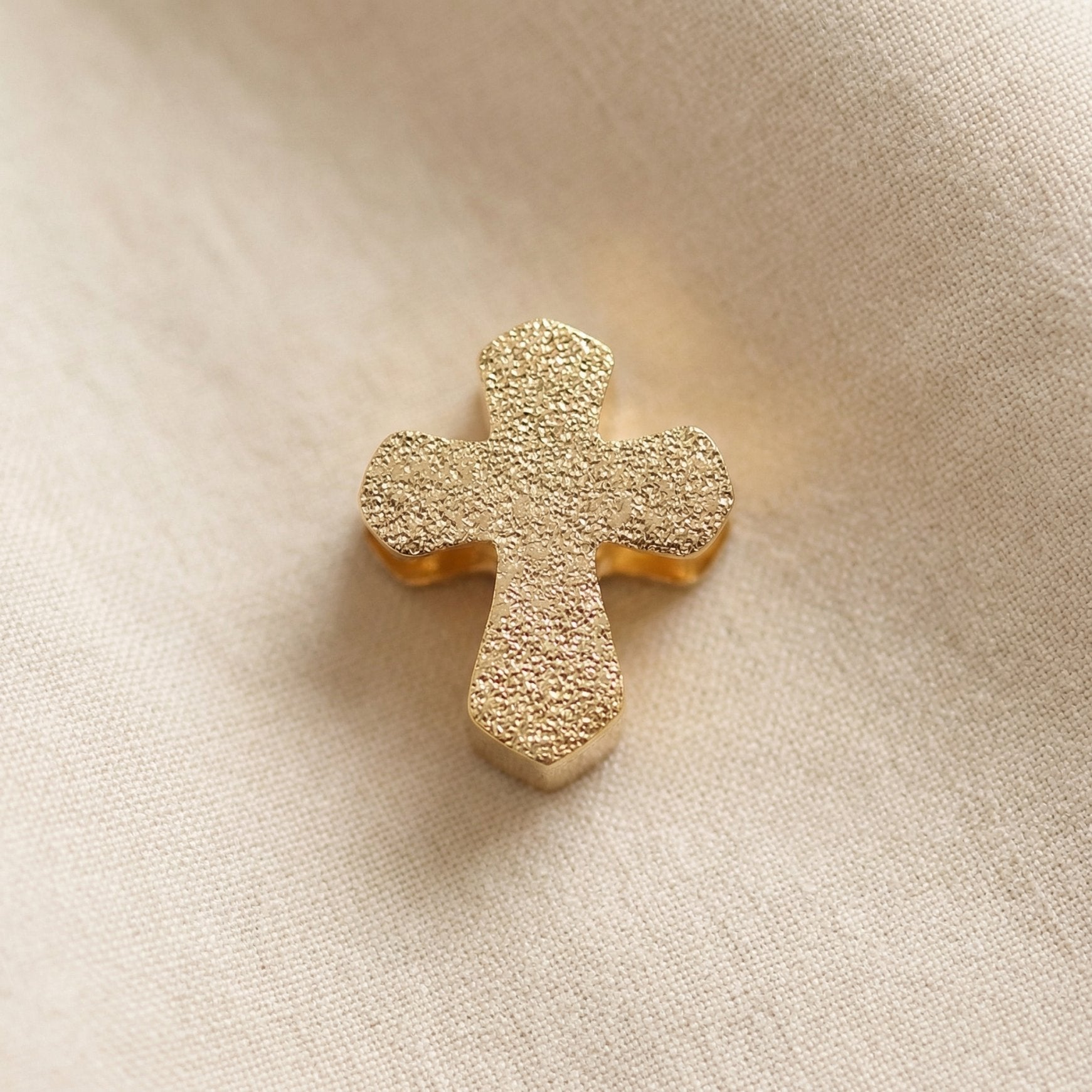 Textured gold cross charm for Moments Bracelet with elegant religious jewelry-inspired detailing