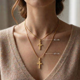Chain length guide for cross name necklace showing adjustable necklace length options