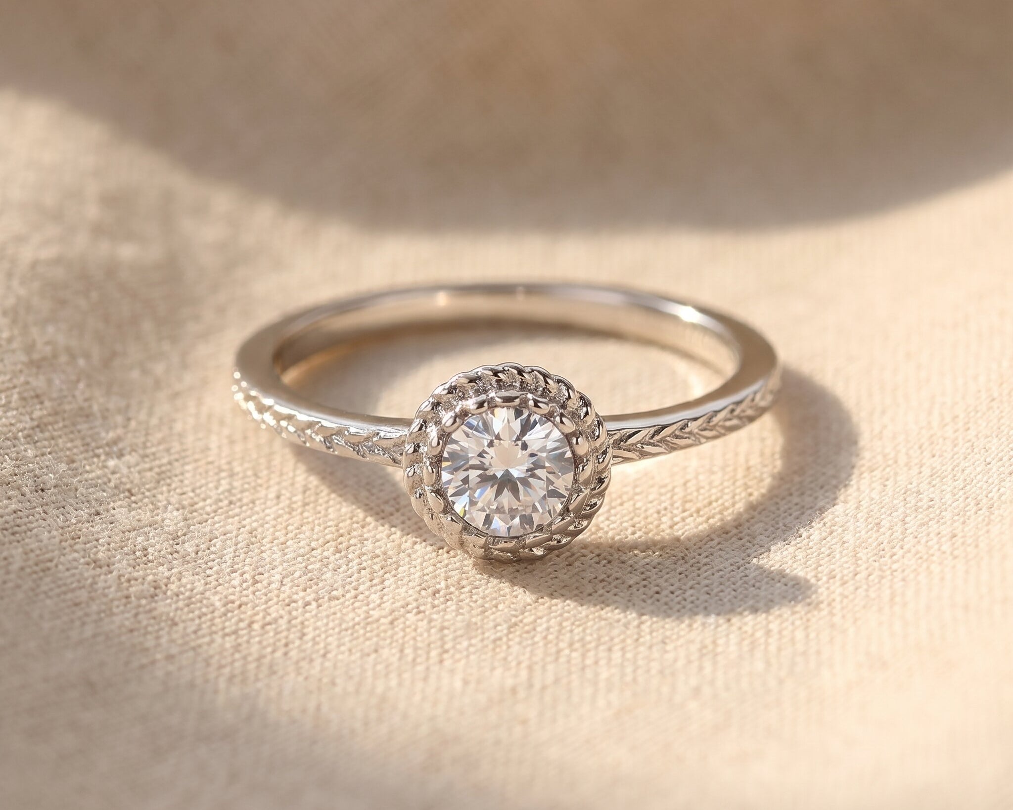 Crystal soul ring with round centre stone, refined solitaire design for timeless jewellery style