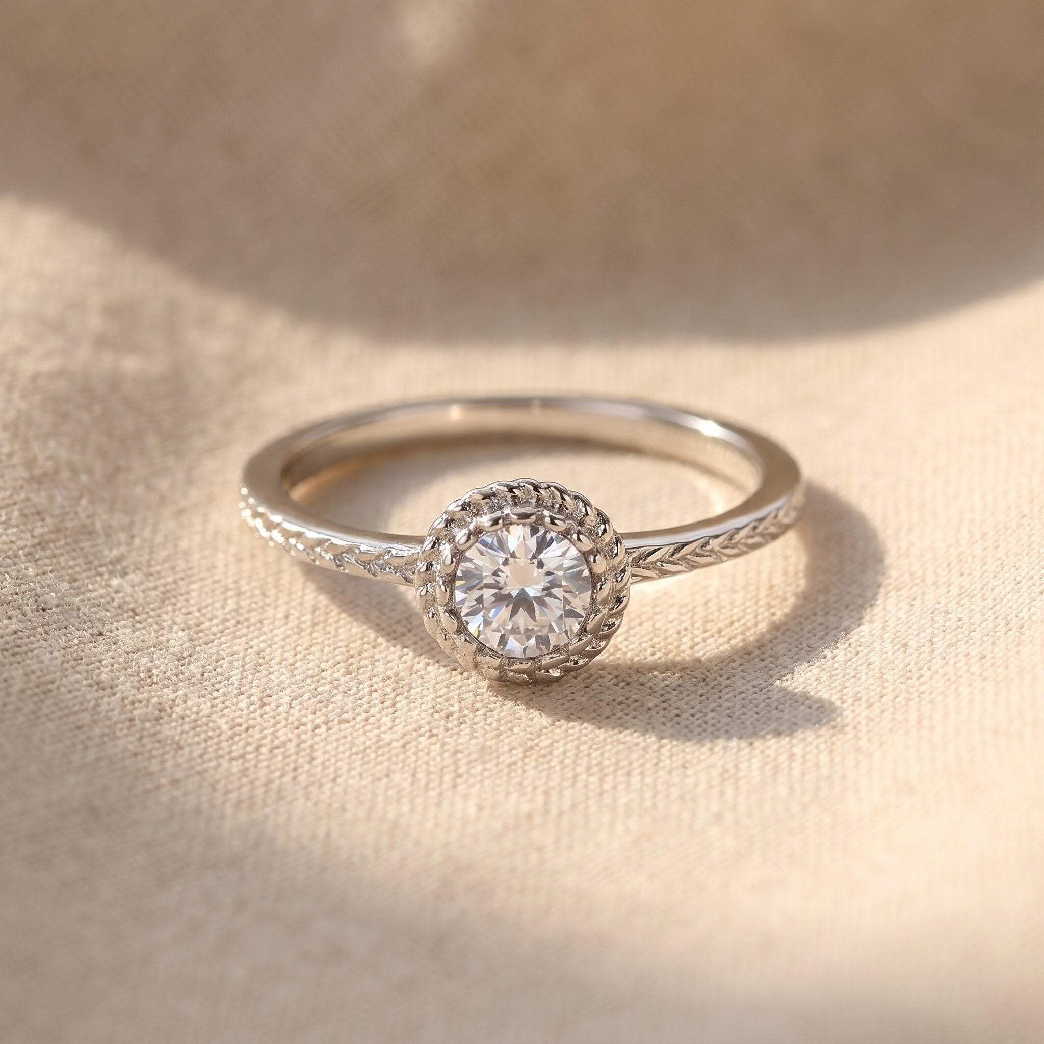 Crystal soul ring with round centre stone, refined solitaire design for timeless jewellery style