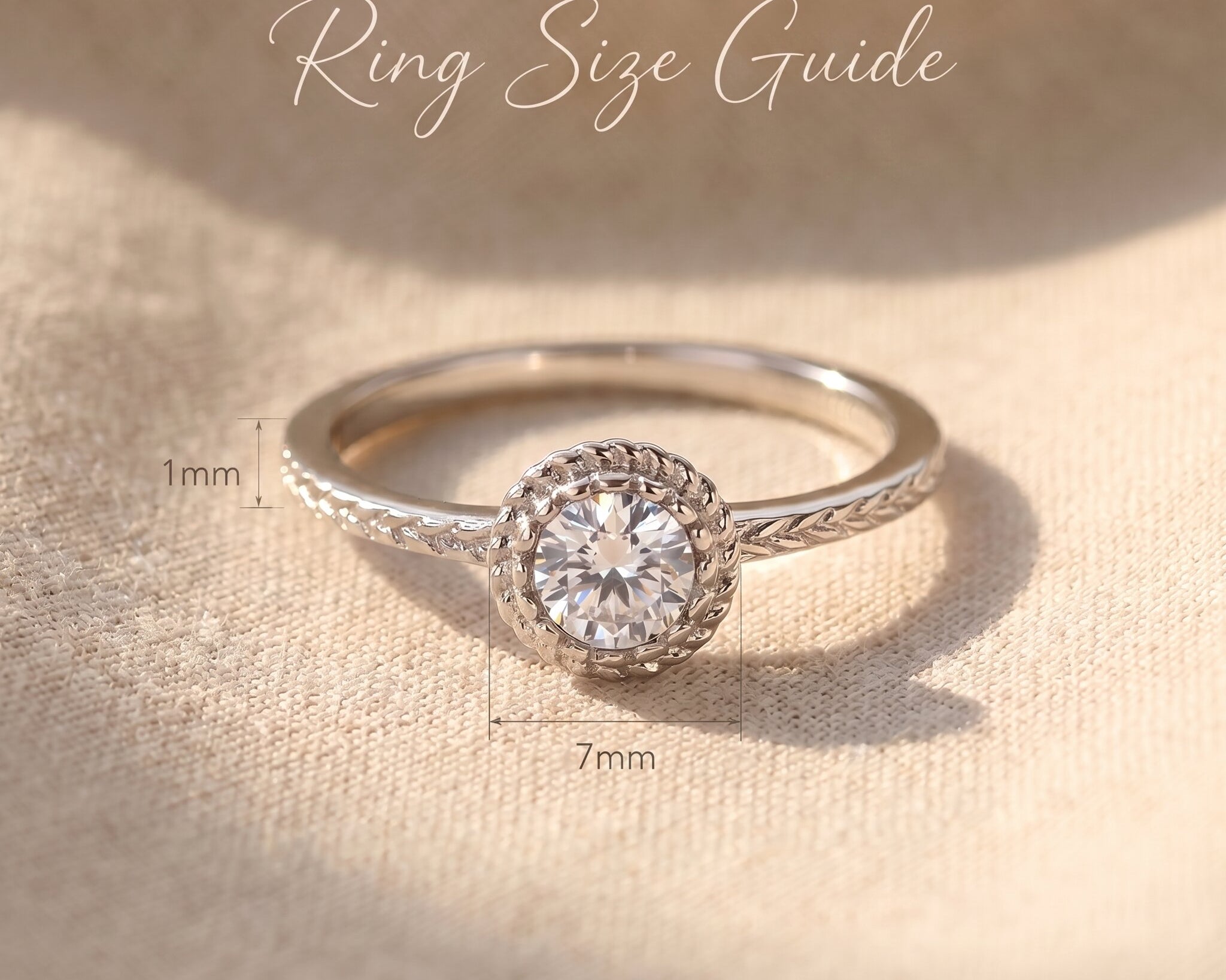 Crystal soul ring size guide showing band width and centre stone proportions