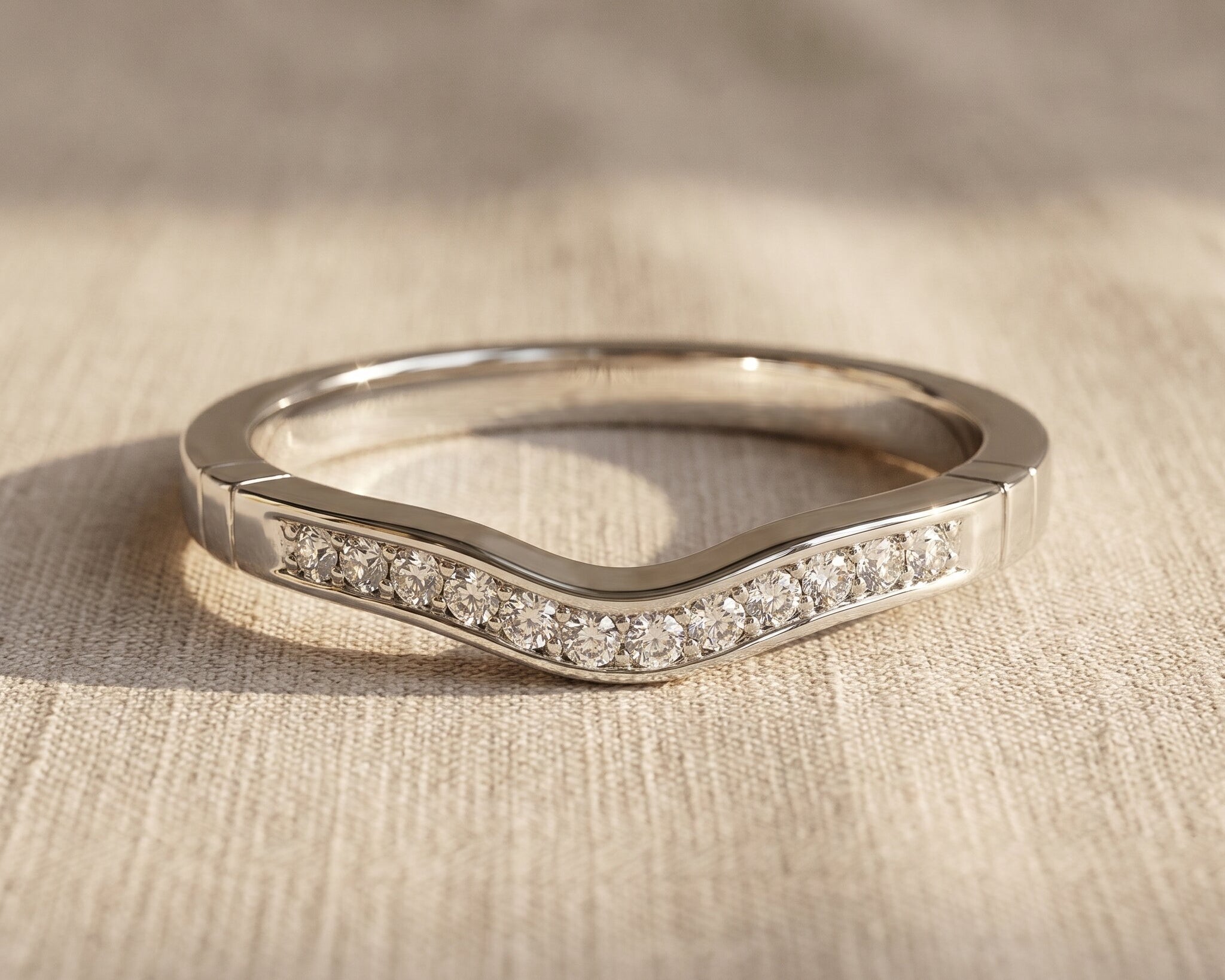 Crystal wish ring with curved band and sparkling stones, elegant minimalist jewellery for her
