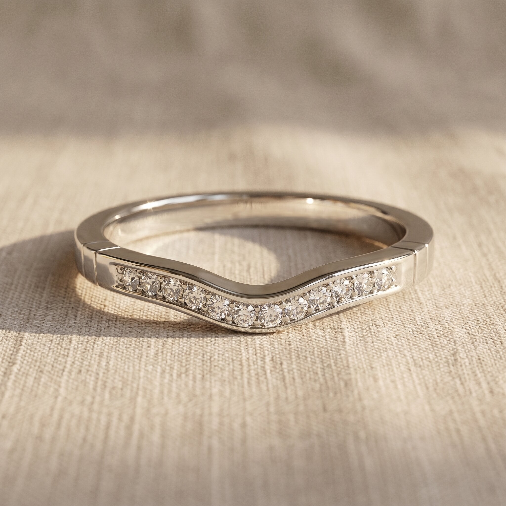 Crystal wish ring with curved band and sparkling stones, elegant minimalist jewellery for her