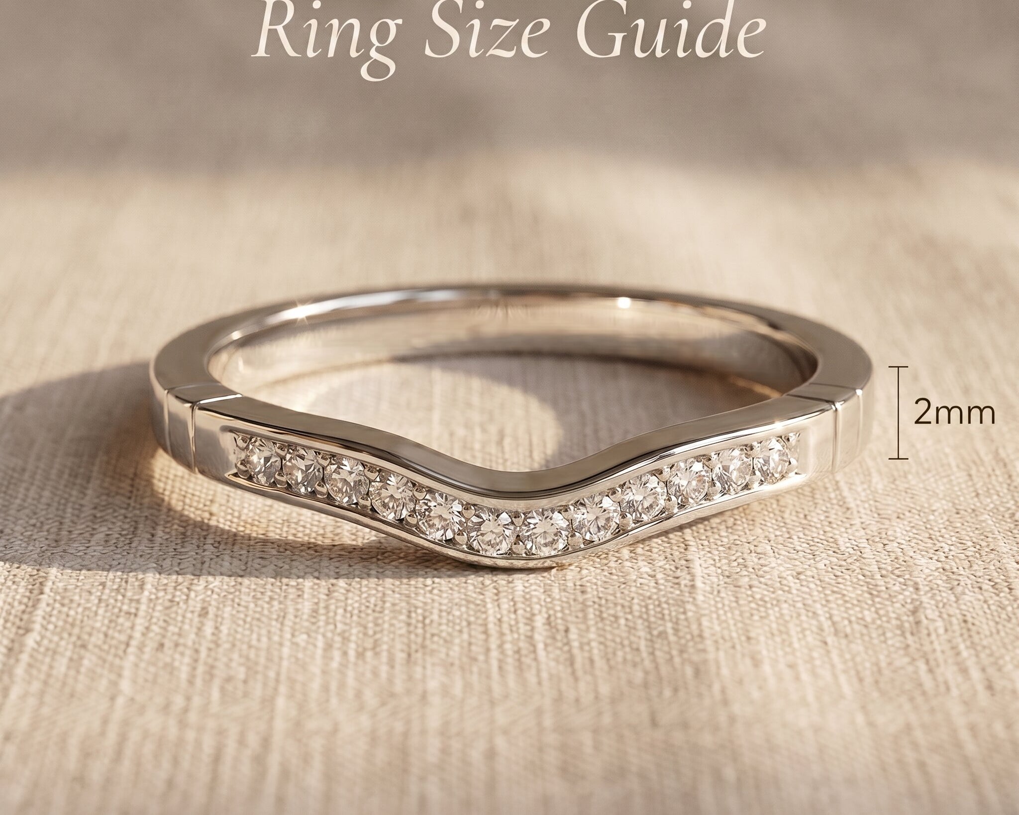 Crystal wish ring size guide showing curved band width and stone setting proportions