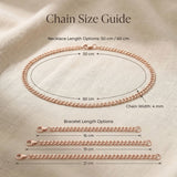 Chain size guide showing different lengths and thickness of curb chain necklace