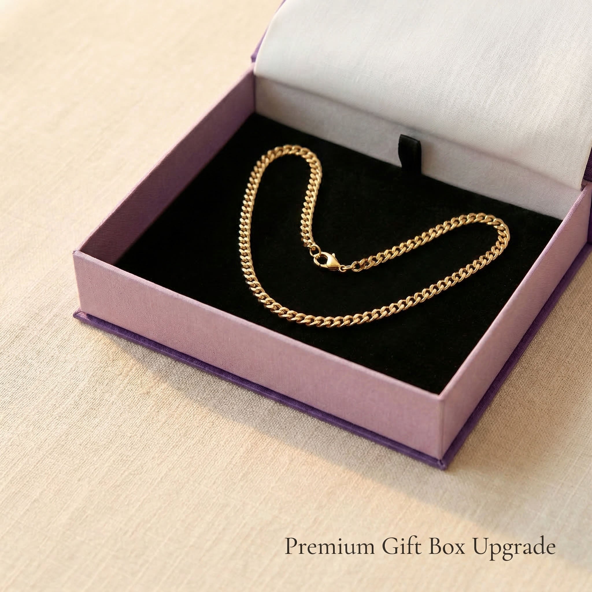 Curb chain necklace presented in elegant jewelry gift box packaging