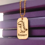 Belle Fever Kids Drawing Dog Tag Necklace — Custom engraved with a child’s artwork, a heartfelt keepsake celebrating love and creativity.