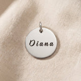 Personalized engraved disc charm for bracelet or necklace with custom name design