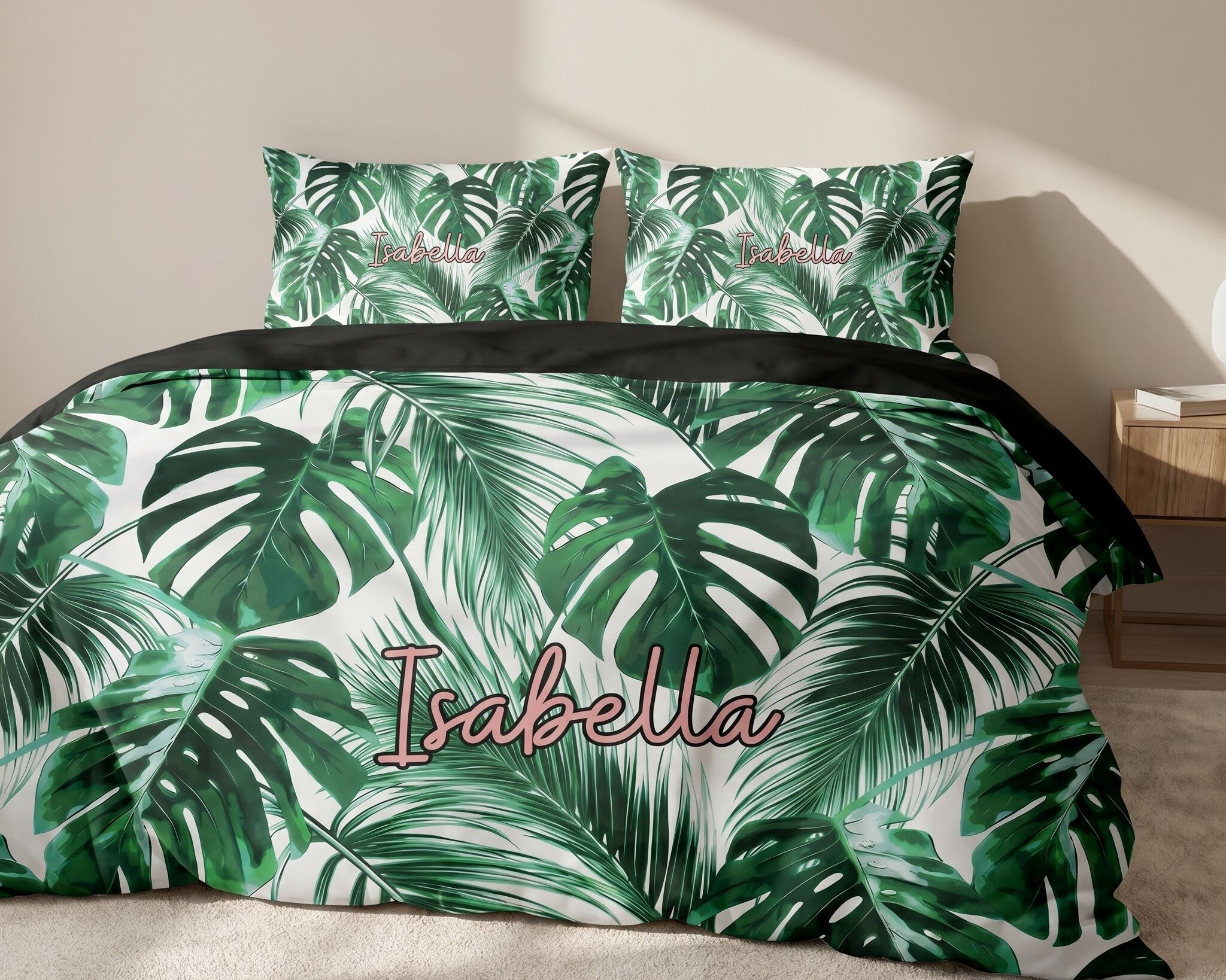 Personalised doona cover set with matching pillowcase featuring custom printed bedding design