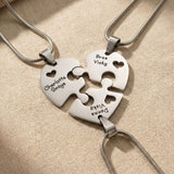 Heart Puzzle Necklace with three engraved pieces forming complete heart pendant design