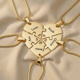 Heart Puzzle Necklace with five gold interlocking engraved pieces, matching set jewellery