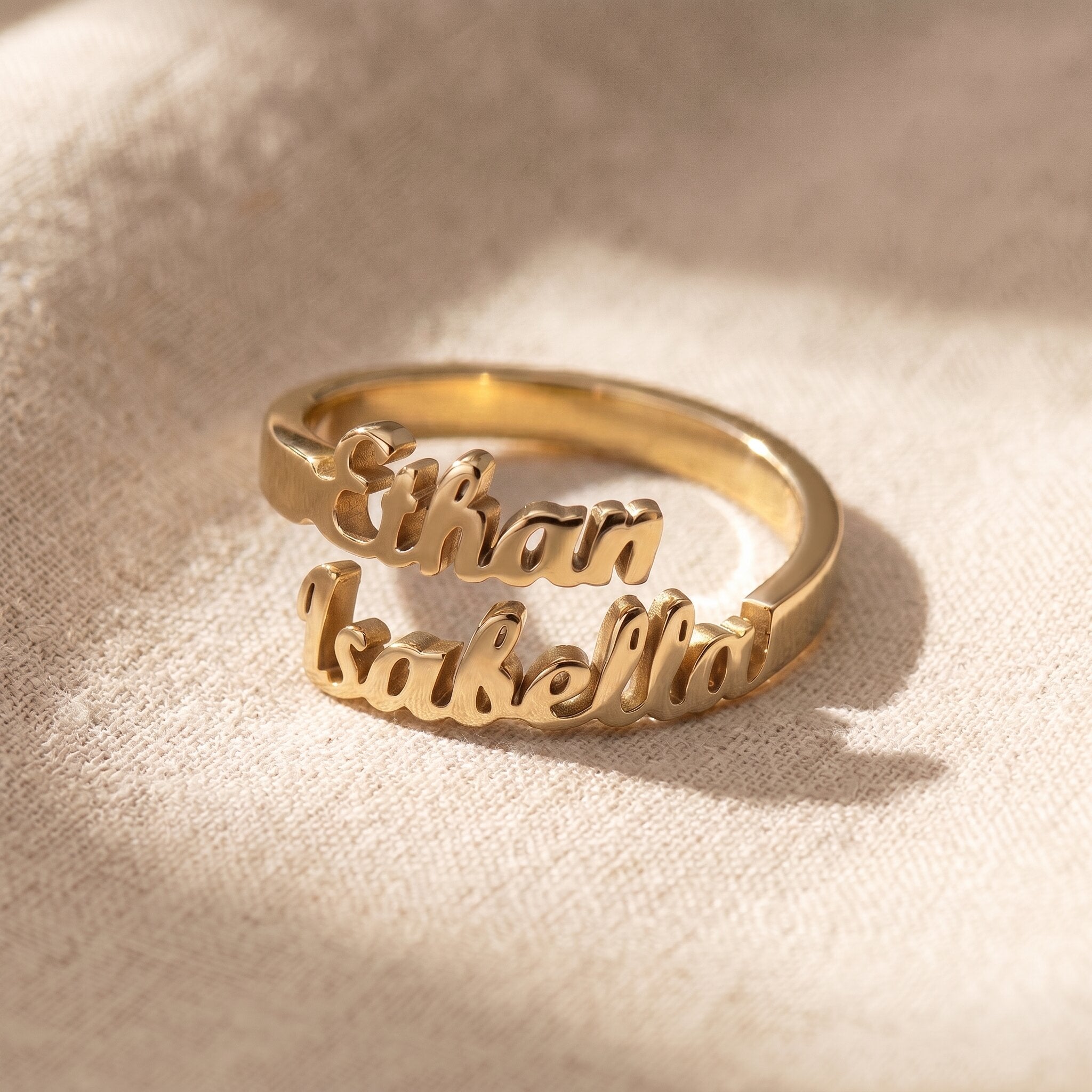 Dual Name Rings Double Name Personalised Ring | Two Name Ring with Birthstones | Belle ...