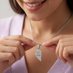 Belle Fever Double Heart Puzzle Necklaces, personalised necklace for best friends or couples who carry a piece of each other.