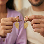 Belle Fever Double Heart Puzzle Necklaces — matching personalized necklaces held side by side, engraved with meaningful messages, celebrating the unbreakable bond between couples, sisters or best friends.