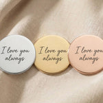 Dream locket engraved disc inserts tone comparison showing gold, silver and rose gold finishes with message detail