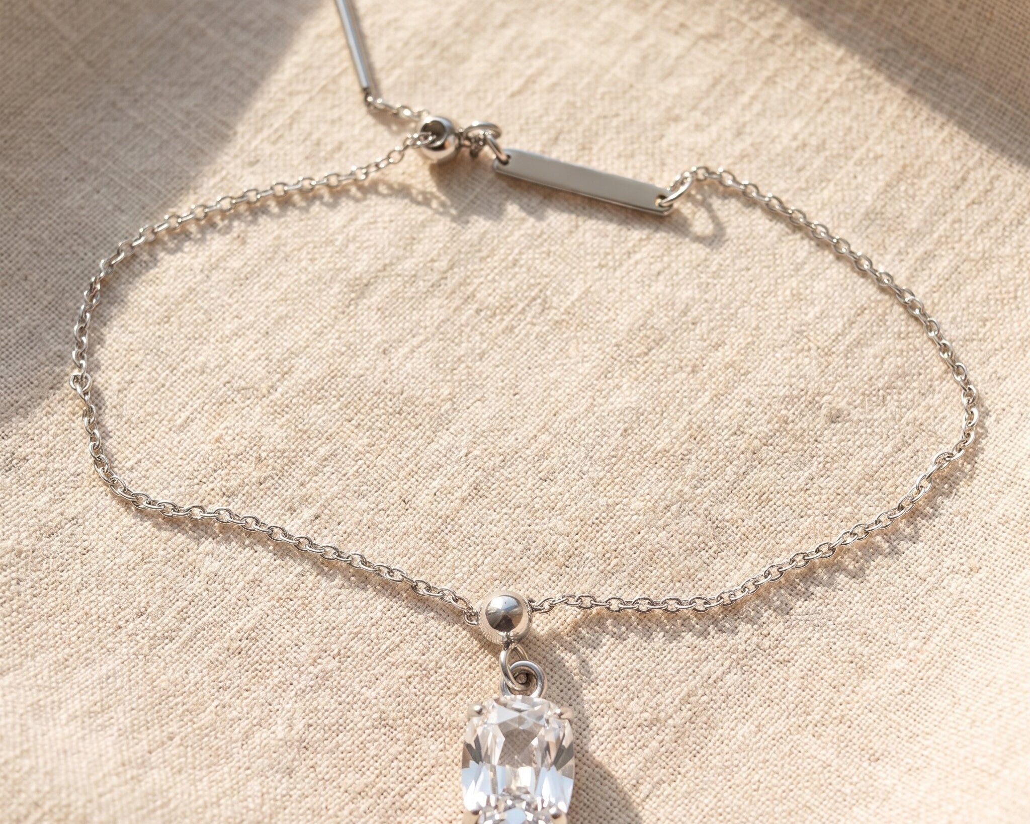 Empowerment bracelet in silver with crystal charm, elegant minimalist jewellery gift for her