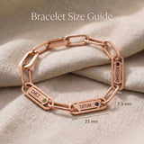 Endless Ties Bracelet size guide showing bracelet length and name link dimensions for perfect fit