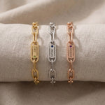 Endless Ties Bracelet tone comparison showing gold, silver and rose gold personalized name link bracelets