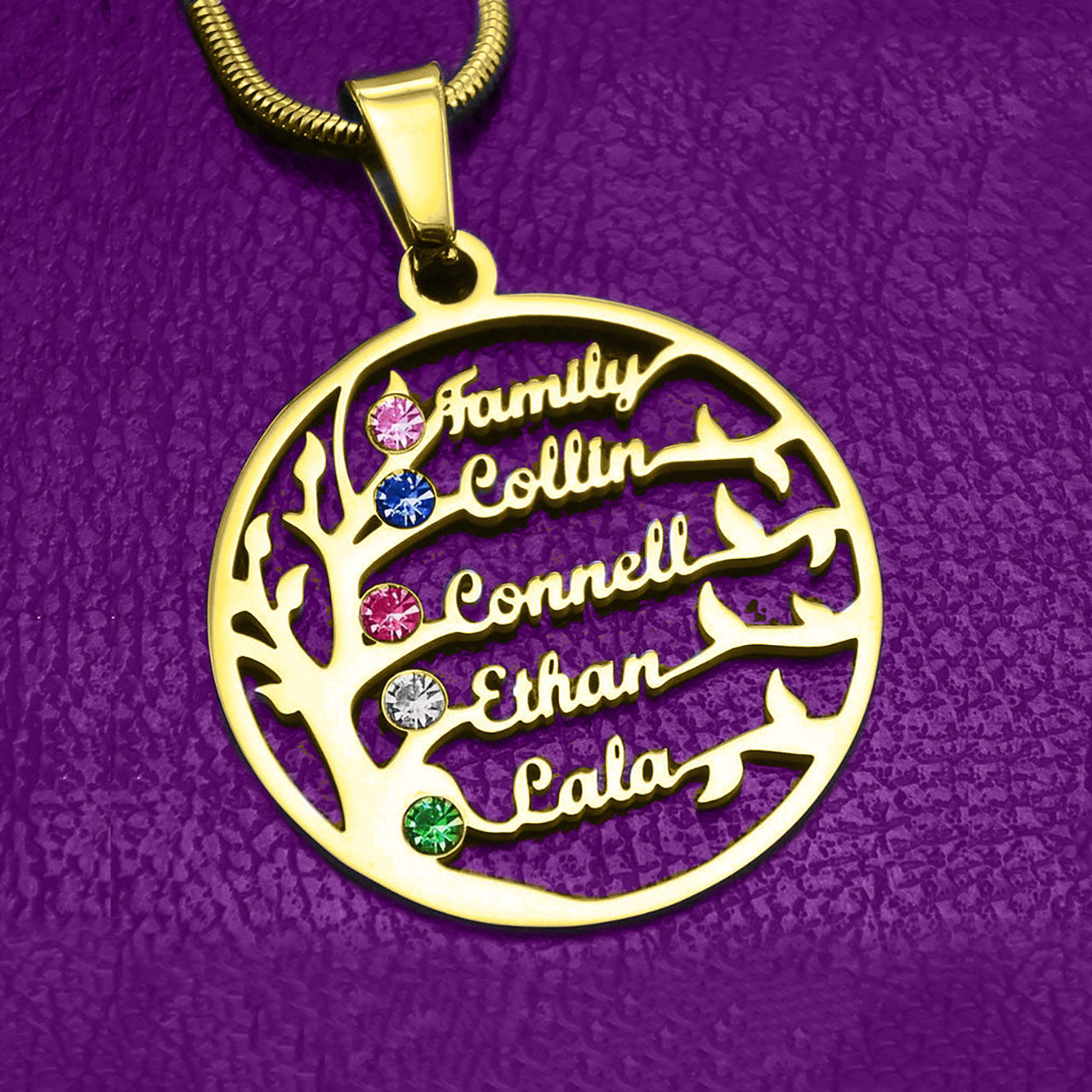 Family Tree Name Necklace (Birthstones Optional)