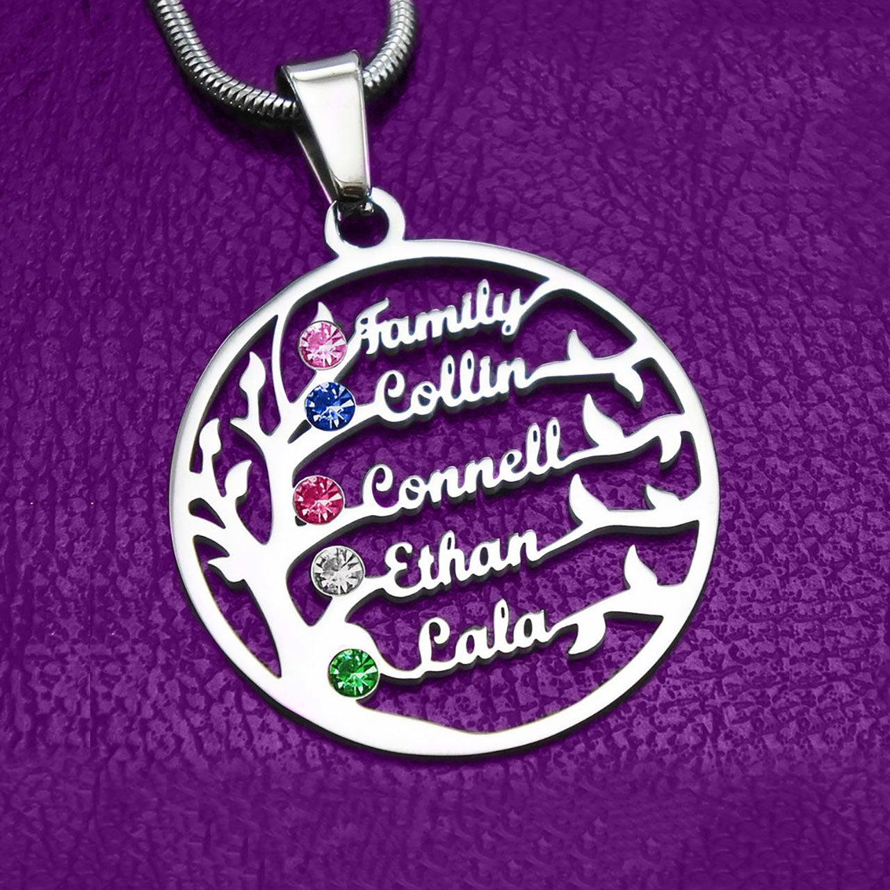 Family Tree Name Necklace (Birthstones Optional)